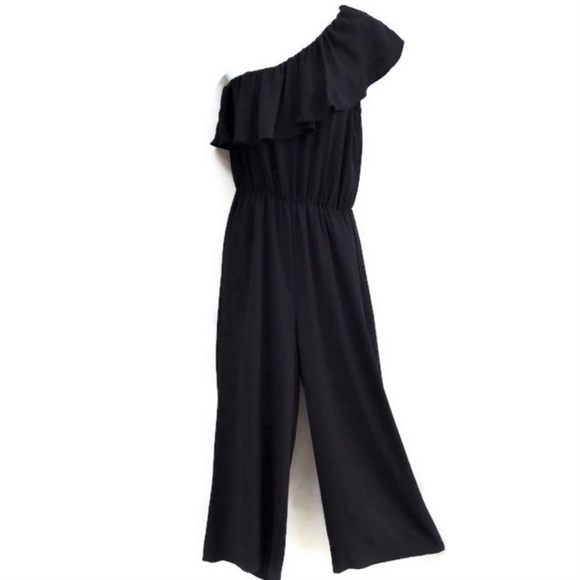 H&M Pants - H M Jumpsuit Black One Shoulder Ruffled Neckline 2